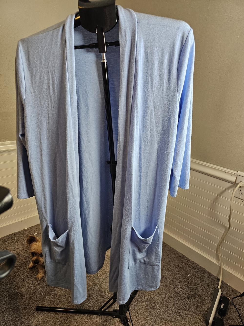 Zenana Outfitters Pale Blue Open-Front Draped Cardigan with Pockets